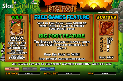 Πίνακας πληρωμών 1. Big Foot (NextGen) Κουλοχέρης