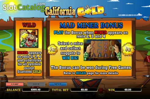 Πίνακας πληρωμών 1. California Gold Κουλοχέρης