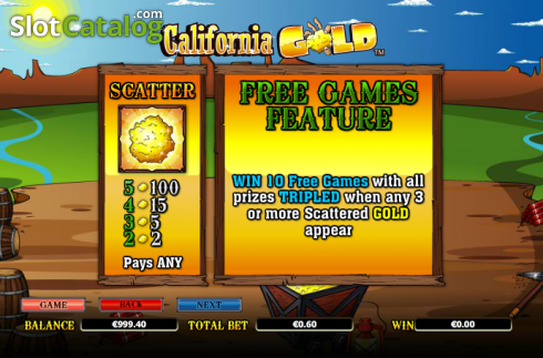 Πίνακας πληρωμών 2. California Gold Κουλοχέρης