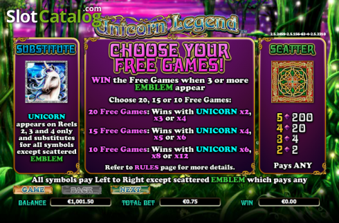 Πίνακας πληρωμών 1. Unicorn Legend (NextGen) Κουλοχέρης