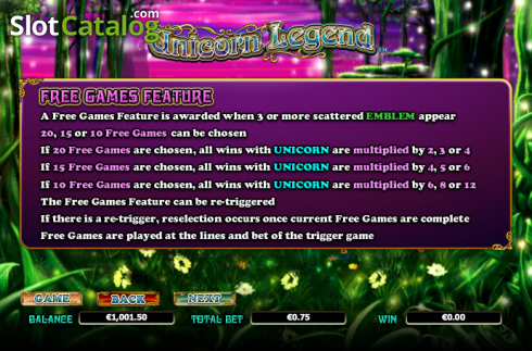 Πίνακας πληρωμών 3. Unicorn Legend (NextGen) Κουλοχέρης
