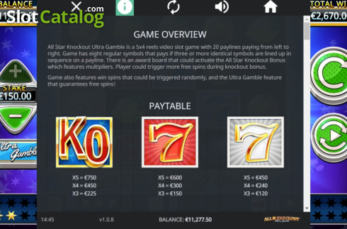 Οθόνη9. All Star Knockout Ultra Gamble Κουλοχέρης 