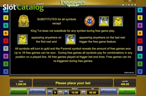 Οθόνη6. Pharaoh's Gold (Novomatic) Κουλοχέρης