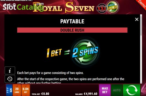 Οθόνη6. Royal Seven XXL Double Rush Κουλοχέρης
