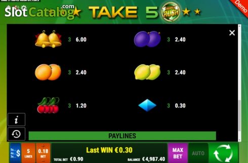 Οθόνη9. Take 5 Triple Rush Κουλοχέρης