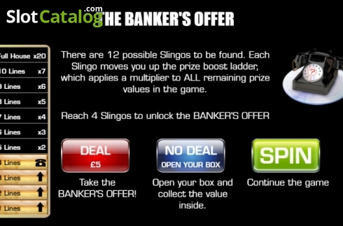 Οθόνη5. Slingo Deal or No Deal Κουλοχέρης