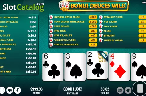Οθόνη2. Bonus Deuces Wild (Platipus) Κουλοχέρης