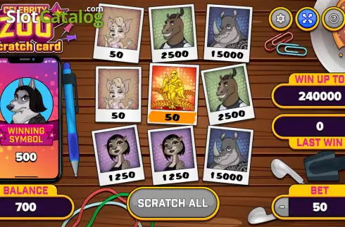 Οθόνη3. Celebrity Zoo Scratch Card Κουλοχέρης