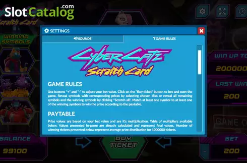 Οθόνη7. Cyber Catz Scratch Card Κουλοχέρης 