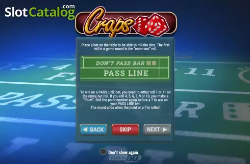 Οθόνη5. Craps (Play'n Go) Κουλοχέρης