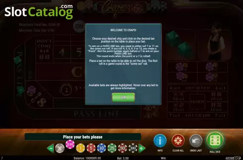 Οθόνη6. Craps (Play'n Go) Κουλοχέρης