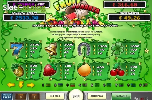 Πίνακας πληρωμών 2. Fruit Bonanza Κουλοχέρης