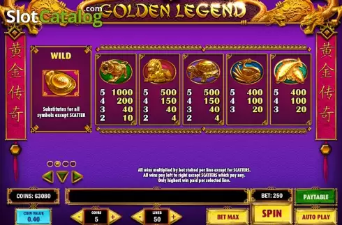 Πίνακας πληρωμών 2. Golden Legend (Play'n Go) Κουλοχέρης