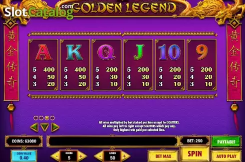 Πίνακας πληρωμών 3. Golden Legend (Play'n Go) Κουλοχέρης
