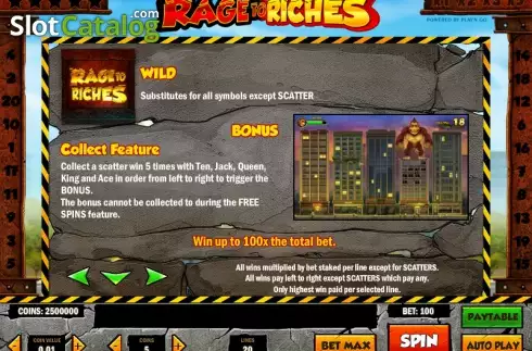Πίνακας πληρωμών 1. Rage to Riches Κουλοχέρης