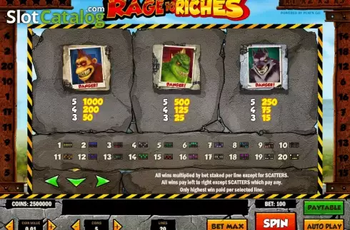 Πίνακας πληρωμών 3. Rage to Riches Κουλοχέρης