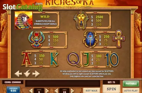 Πίνακας πληρωμών 1. Riches of Ra Slot Κουλοχέρης