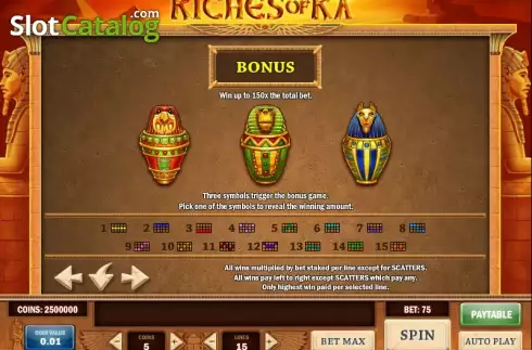 Πίνακας πληρωμών 3. Riches of Ra Slot Κουλοχέρης
