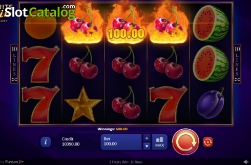 Οθόνη5. 3 Fruits Win: 10 lines Κουλοχέρης