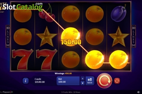 Οθόνη6. 3 Fruits Win: 10 lines Κουλοχέρης