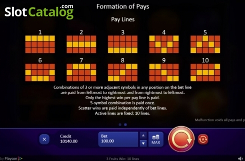 Οθόνη8. 3 Fruits Win: 10 lines Κουλοχέρης