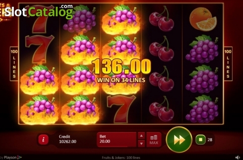 Οθόνη5. Fruits Jokers: 100 lines Κουλοχέρης