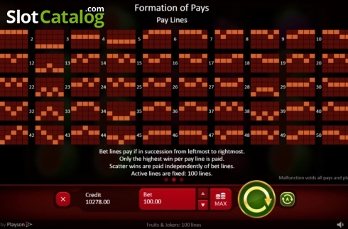 Οθόνη7. Fruits Jokers: 100 lines Κουλοχέρης