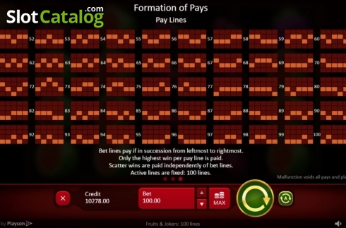 Οθόνη8. Fruits Jokers: 100 lines Κουλοχέρης