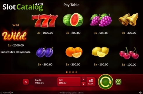 Οθόνη8. Wild Burning Wins: 5 lines Κουλοχέρης