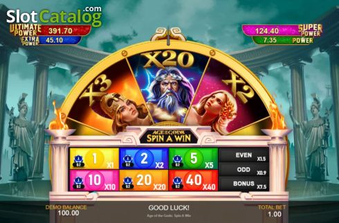 Οθόνη3. Age of the Gods Spin A Win Κουλοχέρης