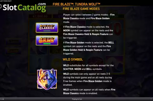 Οθόνη9. Fire Blaze Golden: Tundra Wolf Κουλοχέρης 