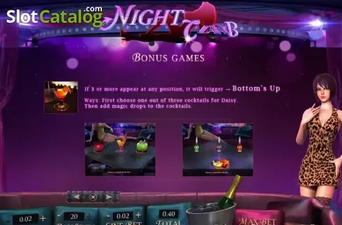 Οθόνη περιγραφής παιχνιδιού μπόνους. Club Night Κουλοχέρης 