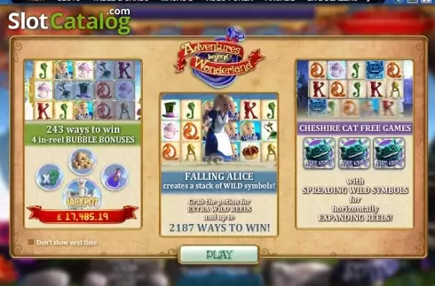 Οθόνη 1. Adventures Beyond Wonderland (SUNFOX Games) Κουλοχέρης