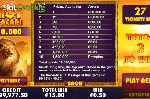 Οθόνη8. Hot Safari Scratchcard Κουλοχέρης 