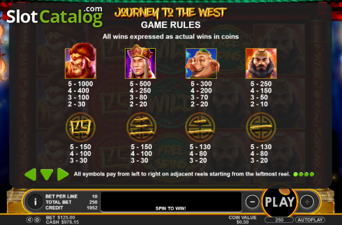 Πίνακας πληρωμών 1. Journey to the West (Pragmatic Play) Κουλοχέρης