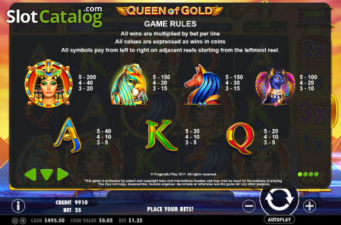 Πίνακας πληρωμών 1. Queen of gold Κουλοχέρης