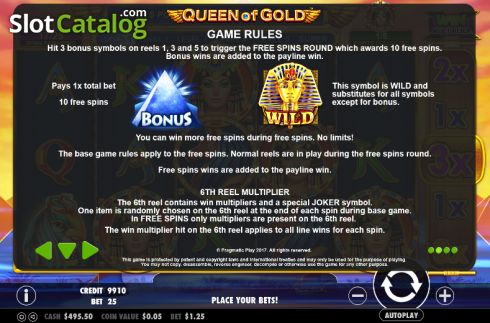 Πίνακας πληρωμών 2. Queen of gold Κουλοχέρης