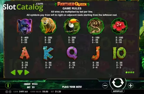 Πίνακας πληρωμών 1. Panther Queen Κουλοχέρης
