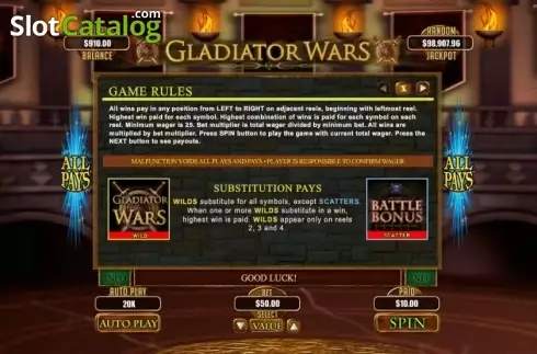 Οθόνη6. Gladiator Wars Κουλοχέρης