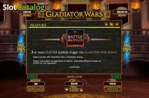 Οθόνη7. Gladiator Wars Κουλοχέρης