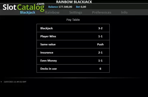 Οθόνη9. Rainbow Blackjack Κουλοχέρης