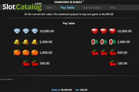 Πίνακας πληρωμών 1. Diamonds and Rubies Pull Tab Κουλοχέρης