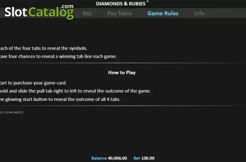 Πίνακας πληρωμών 2. Diamonds and Rubies Pull Tab Κουλοχέρης