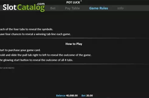 Πίνακας πληρωμών 2. Pot Luck Pull Tab Κουλοχέρης