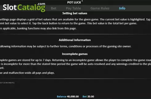 Πίνακας πληρωμών 4. Pot Luck Pull Tab Κουλοχέρης