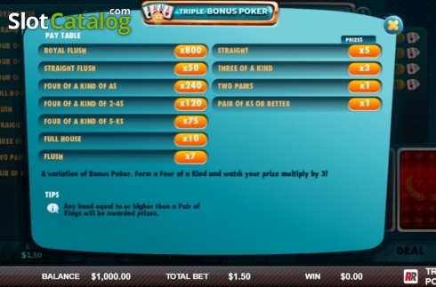 Οθόνη2. Triple Bonus Poker (Red Rake) Κουλοχέρης