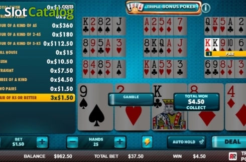 Οθόνη4. Triple Bonus Poker (Red Rake) Κουλοχέρης