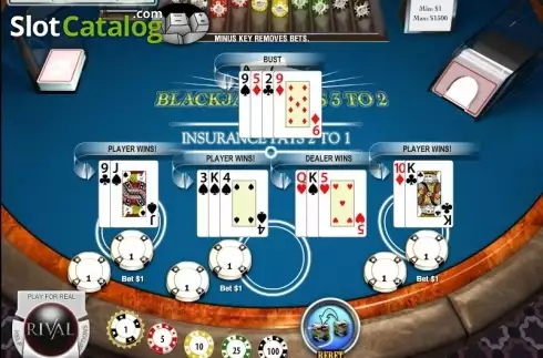 Οθόνη3. Multi-hand Blackjack (Rival Gaming) Κουλοχέρης