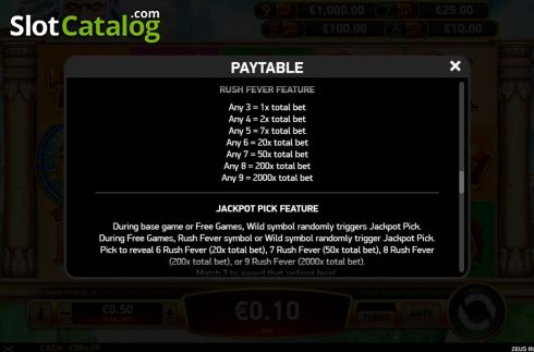 Οθόνη9. Zeus Rush Fever Κουλοχέρης