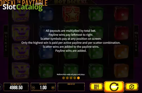 Οθόνη9. Hot Dice XL Κουλοχέρης